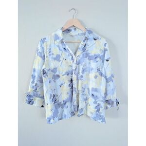 JM Collection Floral Linen Blend Button Shirt Quarter Sleeve Fairy Bloomcore 12P